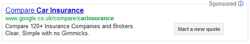 Google Insurance Comparison Ad Annuncio sponsorizzato Google confronto assicurazioni auto