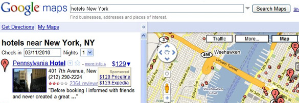 Google Maps prezzo hotel (22/03/2010)