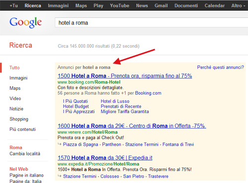 Adwords Annunci per Parola Chiave Cercata