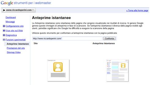 Anteprime Istantanee nei Google Webmaster Tools