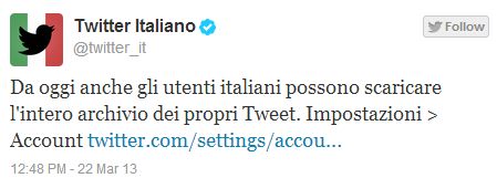 Scaricare archivio tweet Twitter