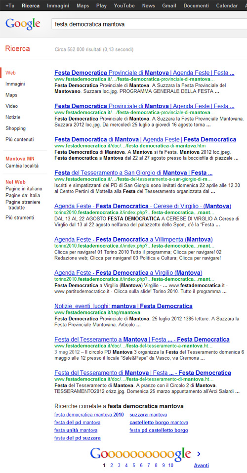 Festa Democratica Mantova su Google.it - SERP 1