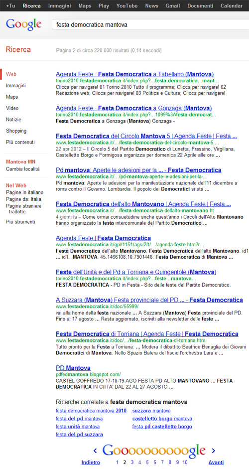 Festa Democratica Mantova su Google.it - SERP 2