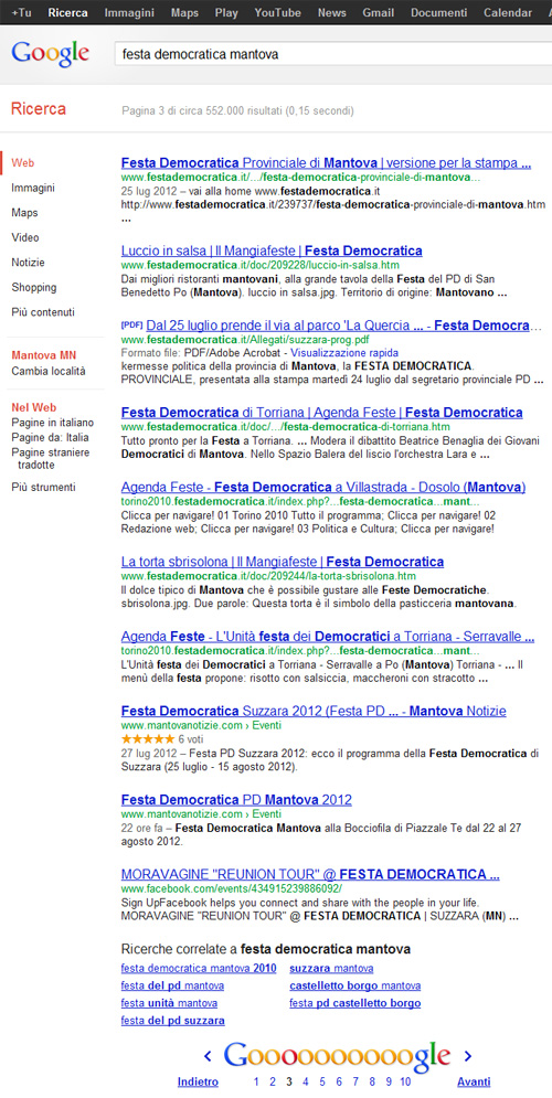 Festa Democratica Mantova su Google.it - SERP 3