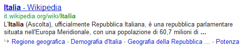 Freccina Sitelink Google SERP risultati organici