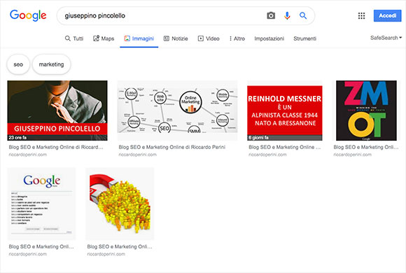 Giuseppino Pincolello in Google Immagini con filtri diversi