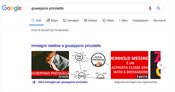 Giuseppino Pincolello nel box immagini in serp su Google