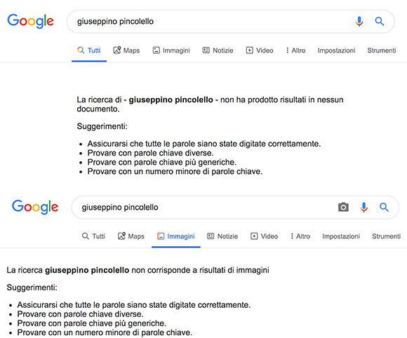 Giuseppino Pincolello scompare dalle serp