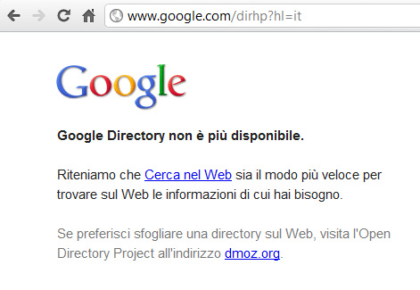 Google Directory non è più disponibile.