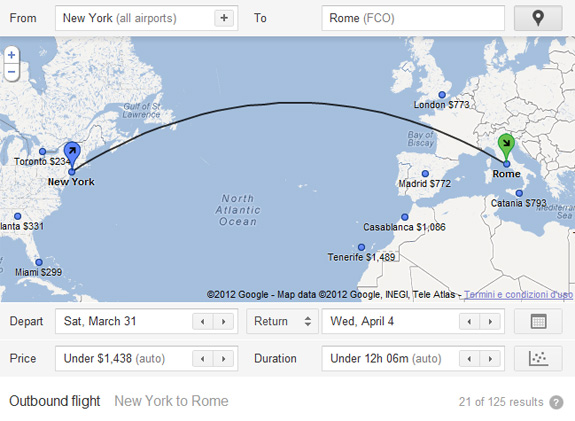 Google Flight Search USA - Italia