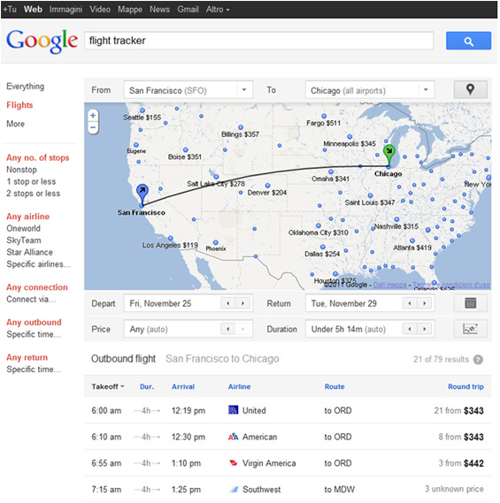 Google Flight Search, ricerca volo aereo