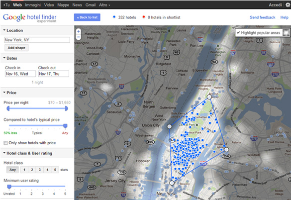 Google Hotel Finder: mappa