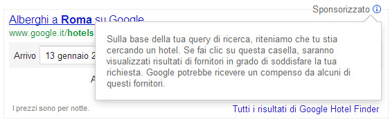 Google Hotel Finder sponsorizzato