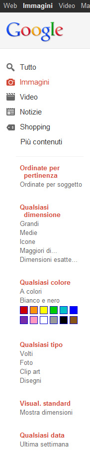 menu Google Immagini