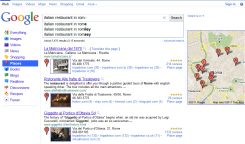 Google Instant Search per i Luoghi