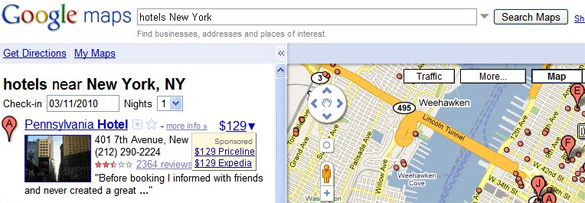 Google Maps prezzo hotel (22/03/2010)