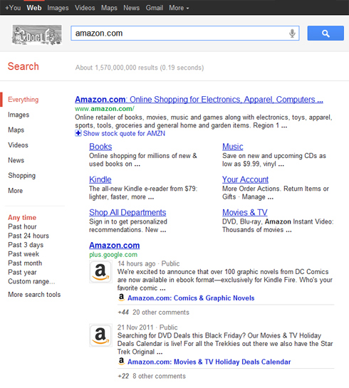 Pagina business Google+ di Amazon in SERP