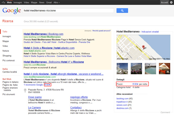 Prezzo Hotel su Google