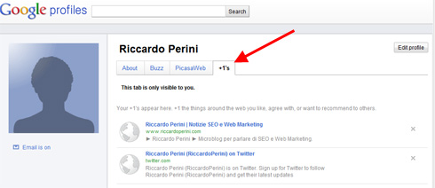 Google Plus One +1 nel Google Profile