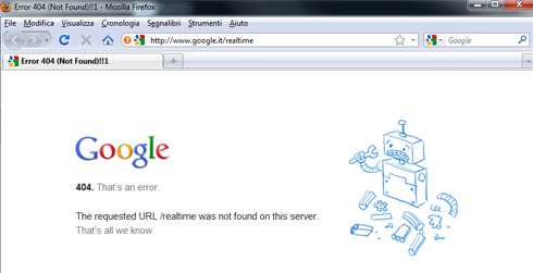 Google Real Time Search - Errore 404 Pagina Non Trovata