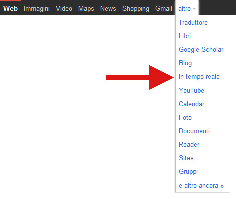 Link Google Real Time Search nella barra nera