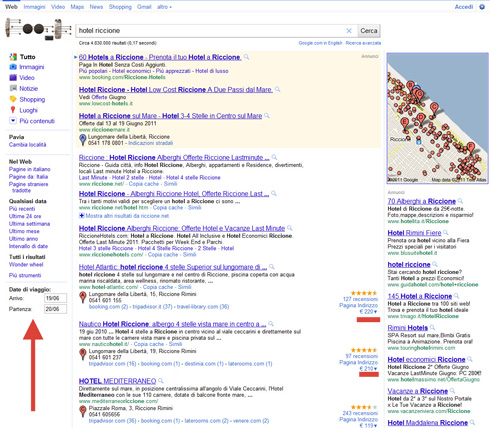 Hotel Riccione: SERP Google con Date di Viaggio
