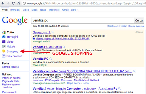 Google Shopping in Italia su google.it