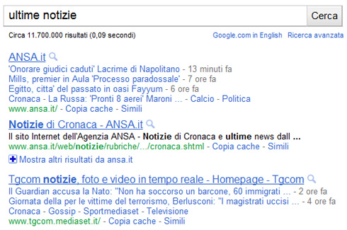 Google link description in azzurro chiaro