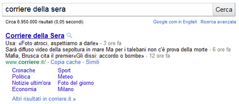 Google snippet Corriere della Sera (04/05/2011)