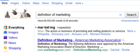 Snippet Google.com ricerca definition of marketing