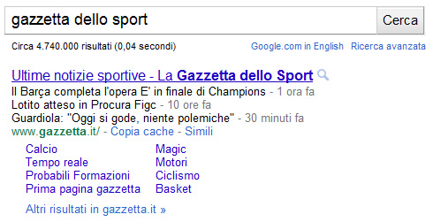 Google snippet Gazzetta dello Sport