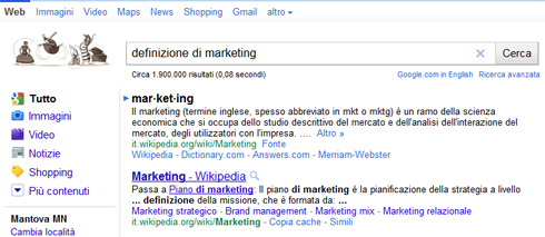 Snippet Google per ricerca definizione