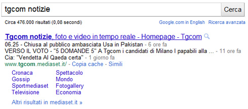 Google snippet TGcom (04/05/2011)