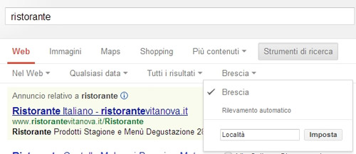 Google strumenti ricerca cambia località