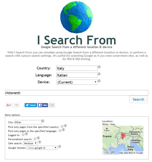 I Search From: emulare località di ricerca su Google