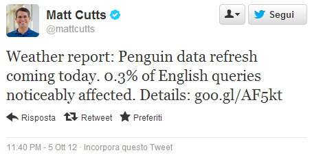 Google Penguin 3.0 Matt Cutts su Twitter