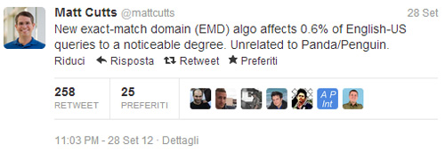 Matt Cutts Twitter Exact Match Domains Update