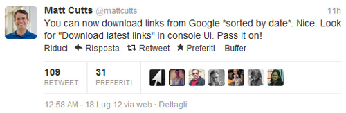 Unnatural links: messaggio Matt Cutts su Twitter 23/07/2012