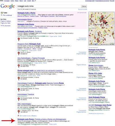 Serp Google.it Noleggio Auto Roma - nuovo layout