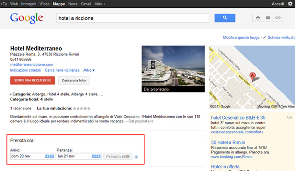 Prenota Ora hotel nella scheda Google Places