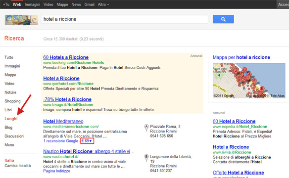 Prezzo Hotel su Google Places