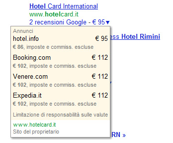 Tendina prezzo hotel su Google