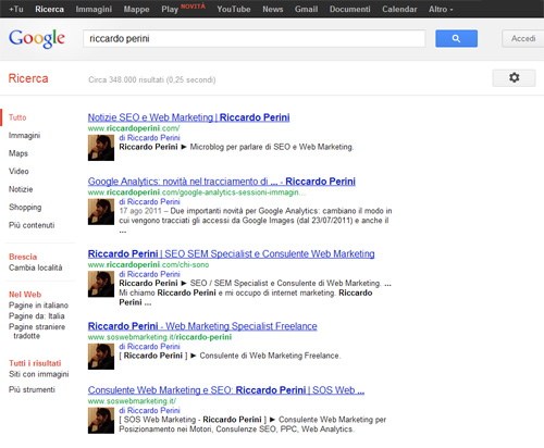 Rich Snippet Autori Google.it rel author