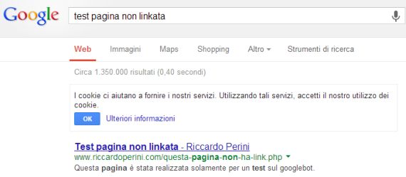 Test pagina non linkata indicizzata da Google